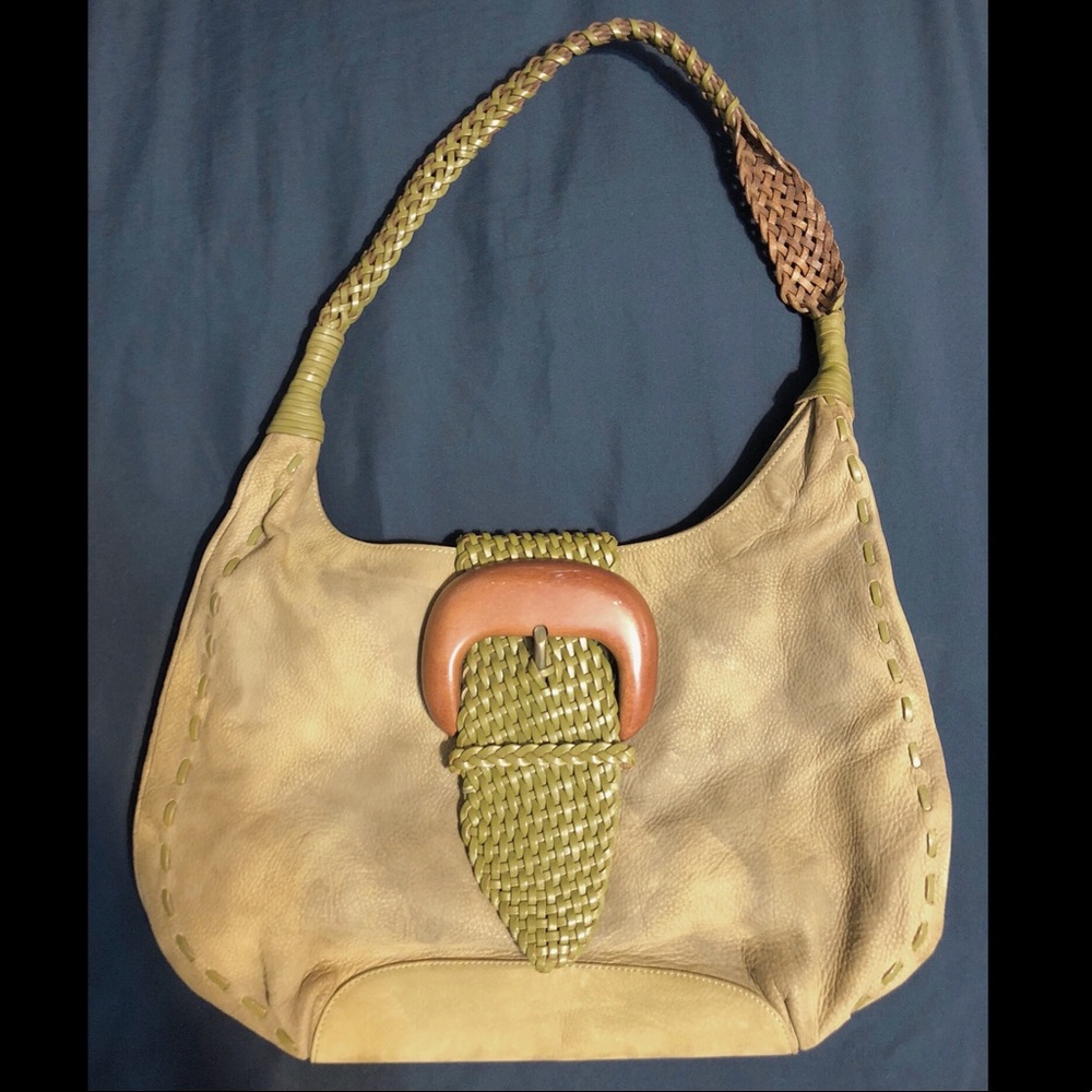 Real Suede Carlos Falchi Shoulder Bag- Olive Green